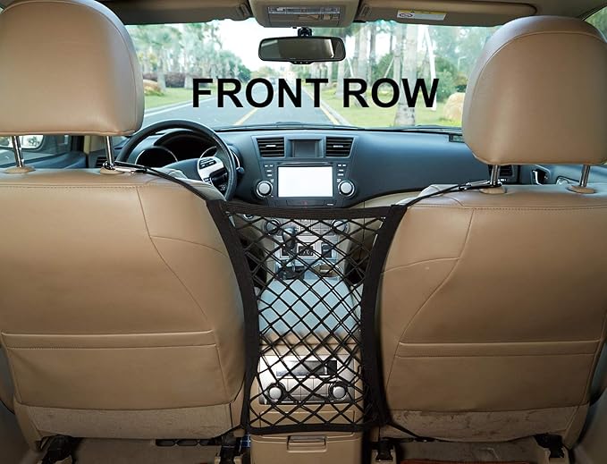 INNX Stretchable Back Seat Dog Barrier with Storage Net, Front Seat Pet