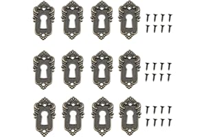yukata 12PCS Bronze Keyhole Covers Door Covers Decorative with Screws Key Plate Square Vintage Corner Code Antique Key Hole Cover