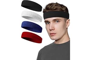 Tanluhu Sweatbands Sport Headbands for Men & Women,4 Pcs Terry Cloth Sweat Band for Tennis, Running, Basketball, Working Out, Execise - Athletic Sweat Cotton Headband Outdoor