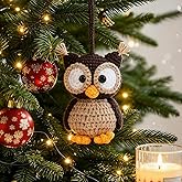 Christmas Owl Ornament Positive Crochet-Owl Gifts for Women-Cute Handmade Knitted Halloween Birthday Gifts for Women Men, Ornament for Christmas Trees, Car Hanging Accessories