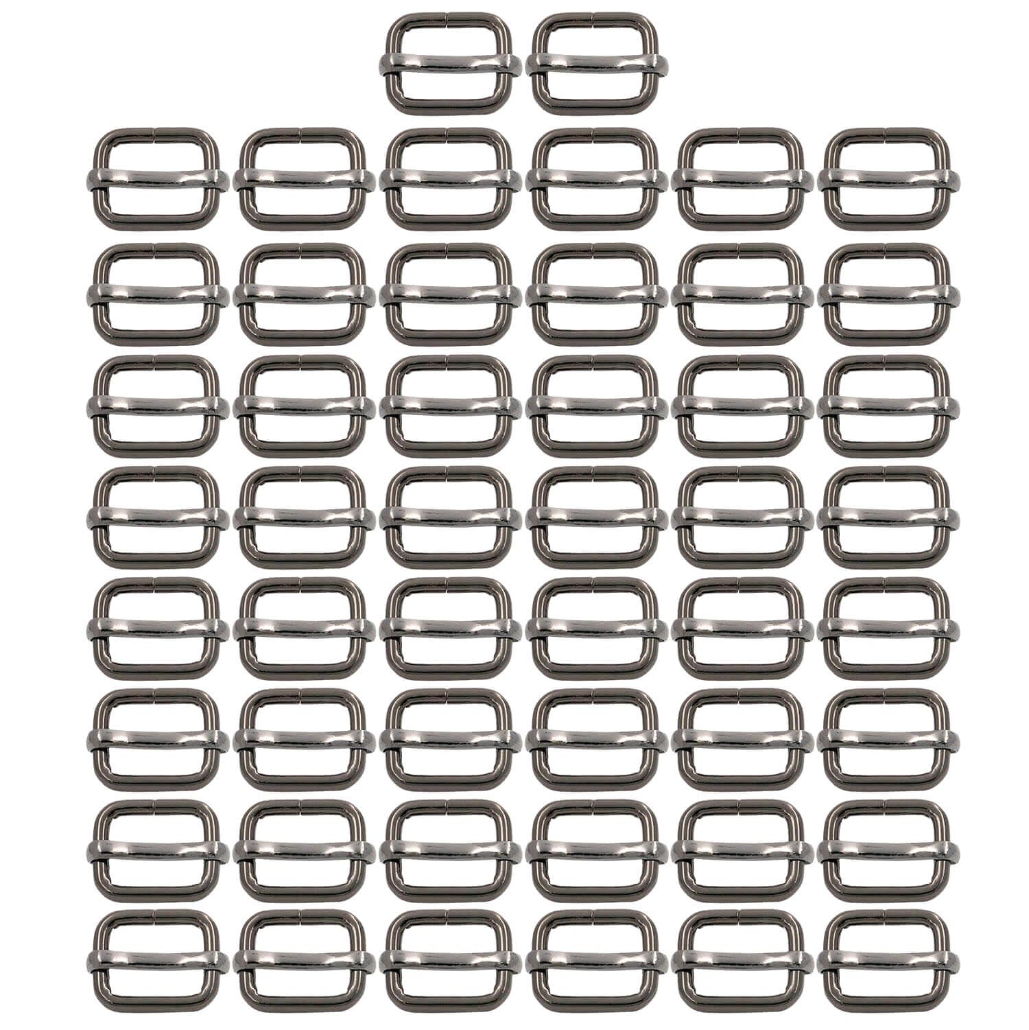 BIKICOCO Metal Slide Adjuster Buckle Tri-Glides with Movable Center Bar, for Straps, 5/8 x 1/2 Inch, Gunmetal, Pack of 50