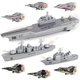 deAO Military Aircraft Carrier Naval Ship Toy with Model Planes Fighter Jet | Battleship &amp; Supply Ship Included, Military Role Play Toys,Army Toy Gifts for Toddler Kids Boys Ages 3+