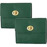 PATIKIL 2 Pcs Small Leather Wallets for Women with Metal Buckle, Stylish Card Holder Wallet Card Case Coin Purse for Cash Business Men and Women, Dark Green