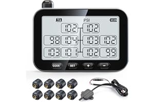 GUTA Trailer Tire Pressure Monitoring System, Trailer TPMS with 8 Sensors, 6 Alert Modes, Signal Booster, Power Saving Display, Long Sensing Distance, for 3 Trailers (T1/T2/T3), for RV, Trailer