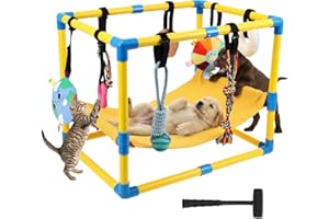 Puppy Play Gym with 8 Hanging Interactive Toys,23.6x15.7x15.7 in Small Dog Enrichment Playground, Indoor PVC Frame Activity C