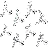 ZELORES 8Pcs 16G Cartilage Earring Set Stainless Steel Flower Opal CZ Stud Earrings Flat Back Cartilage Conch Helix Piercing Jewelry for Women