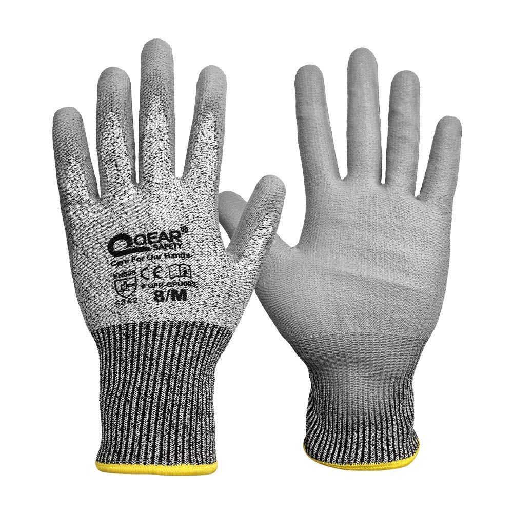 QEARSAFETY 3 Pairs Cut Protect Level 3 Work Gloves, HPPE Yarn Lnitted Liner, PU Coated Palm, Light-Weight, Comfort, Assembling, DYI, 10/XL …