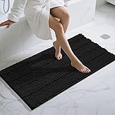 Yimobra Bathroom Runner Rugs 55"x24", Non Slip and Absorbent Bath Mat, Super Soft Water Absorbent Hallway Carpet, Machine Washable Rug for Vanity Tub Shower, Black