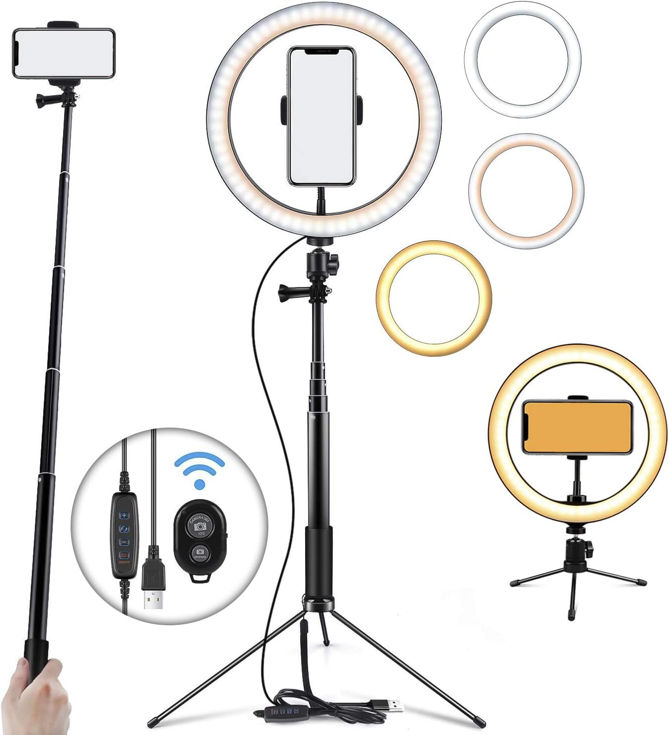 10" Selfie Ring Light Dimmable with Tripod Stand and Cell Phone Holder, Mini Led Camera Ringlight for Live Streaming/Makeup/YouTube Video/Photography, Remote Control