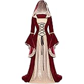 YEAXLUD Vampire Cute Halloween Costume for Woman Renaissance Medieval Evil Queen Dress Women's Black Witch Costumes Cosplay Apparel. (Wine Red, X-Large)