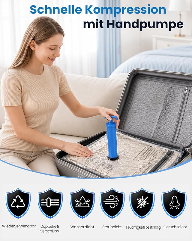 Vakuumbeutel für Kleidung, 4er-Set Vakuumbeutel (4 * 50x40cm), Vacuum Bags for Clothing mit Handpumpe für Reisen, Umzüge, Aufbewahrung