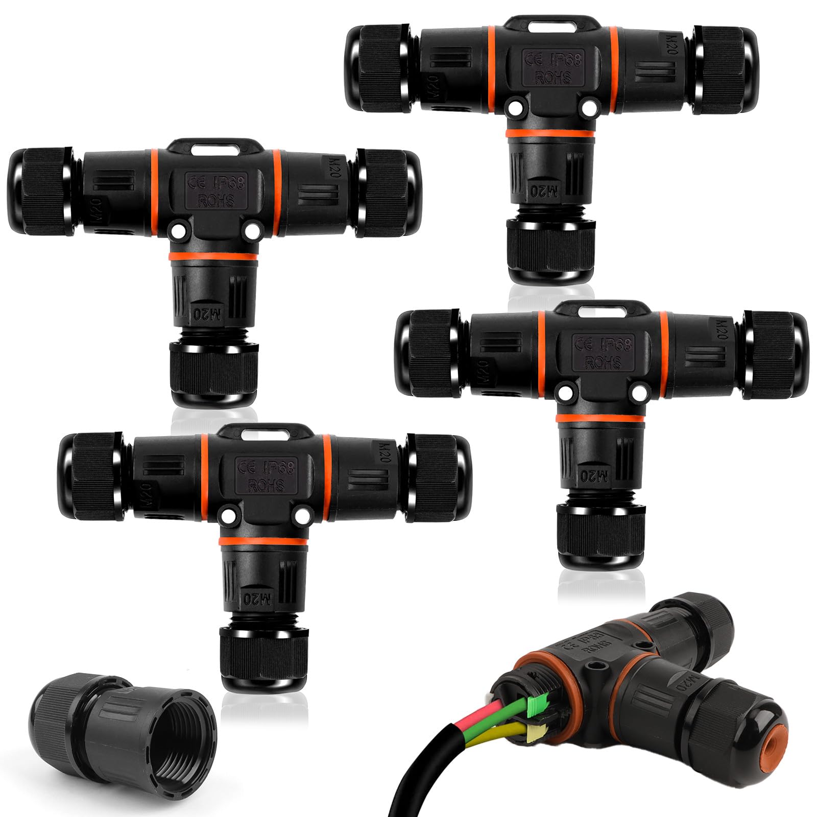 ATPWONZ IP68 Waterproof Junction Box,4 Pieces 3-Way Wire Connectors,External Junction Box With Hole, Waterproof Connector for Cable Diameter 3mm-12mm
