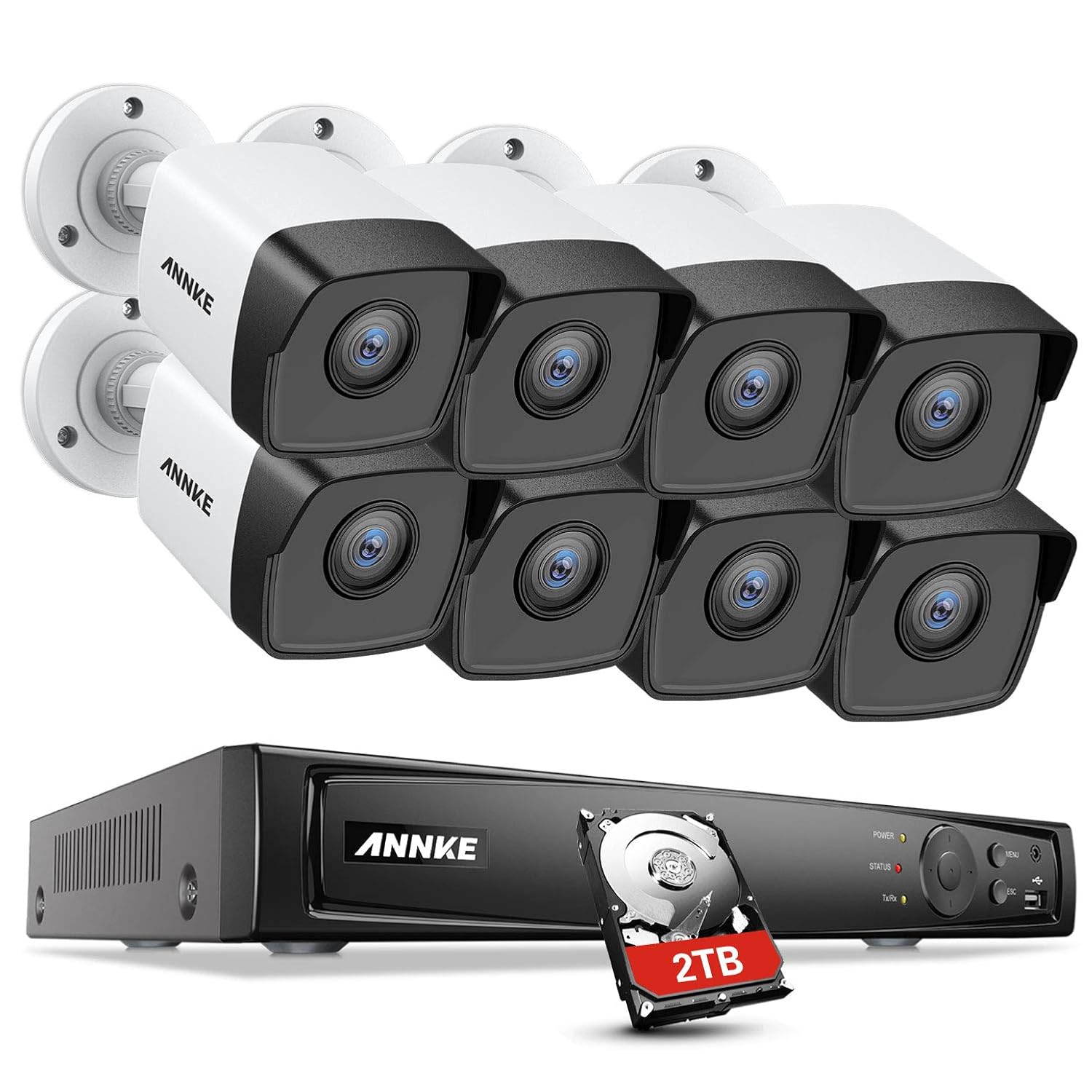 ANNKE 5MP 8CH POE Security Camera System 4K h.265+ CCTV NVR Recorder 2TB Hard Drive, 8x 5.0MP