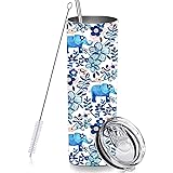 RNFENQS Elephant Floral Skinny Tumbler Cup with