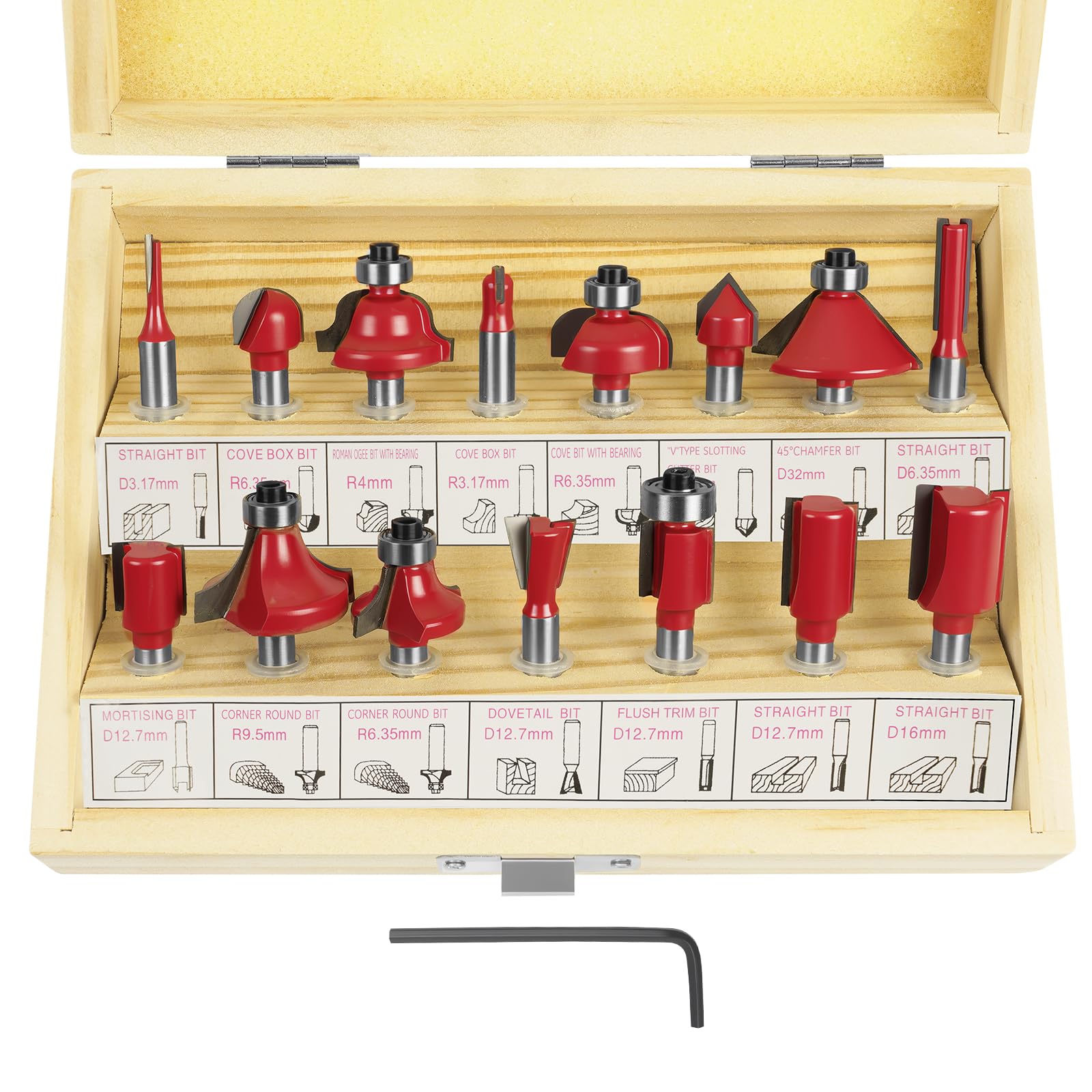 flintronic Router Bit Set, 15PCS 6.35mm 1/4 Inch Shank Tungsten Carbide Tipped Router Bit Set | Wood Milling Saw Cutter | Woodworking Tools Kit with Plastic Case for Home & DIY