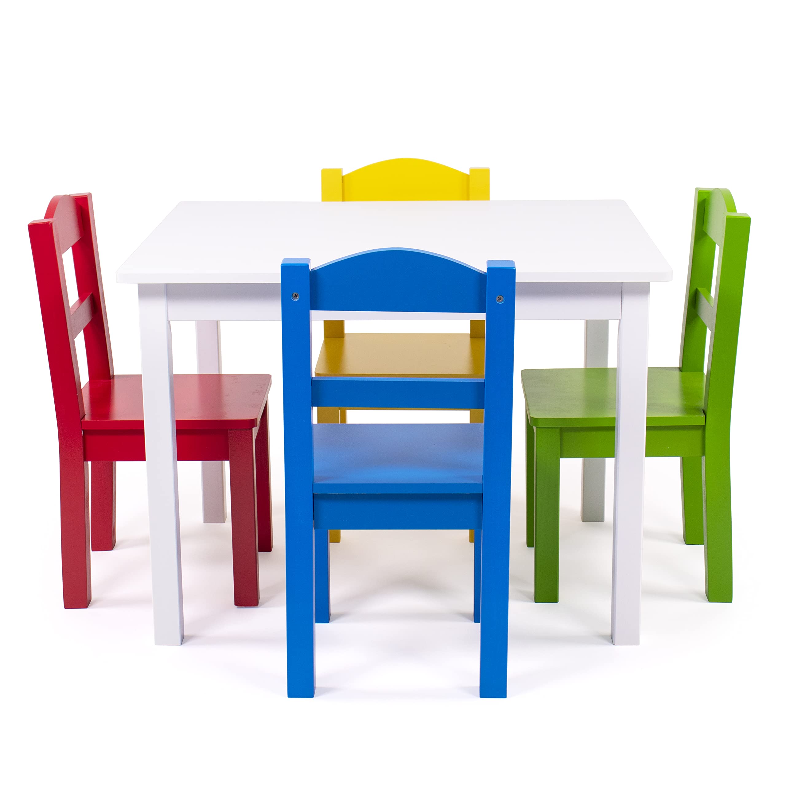 Humble Crew, White/Primary Kids Wood Table and 4 Chairs Set