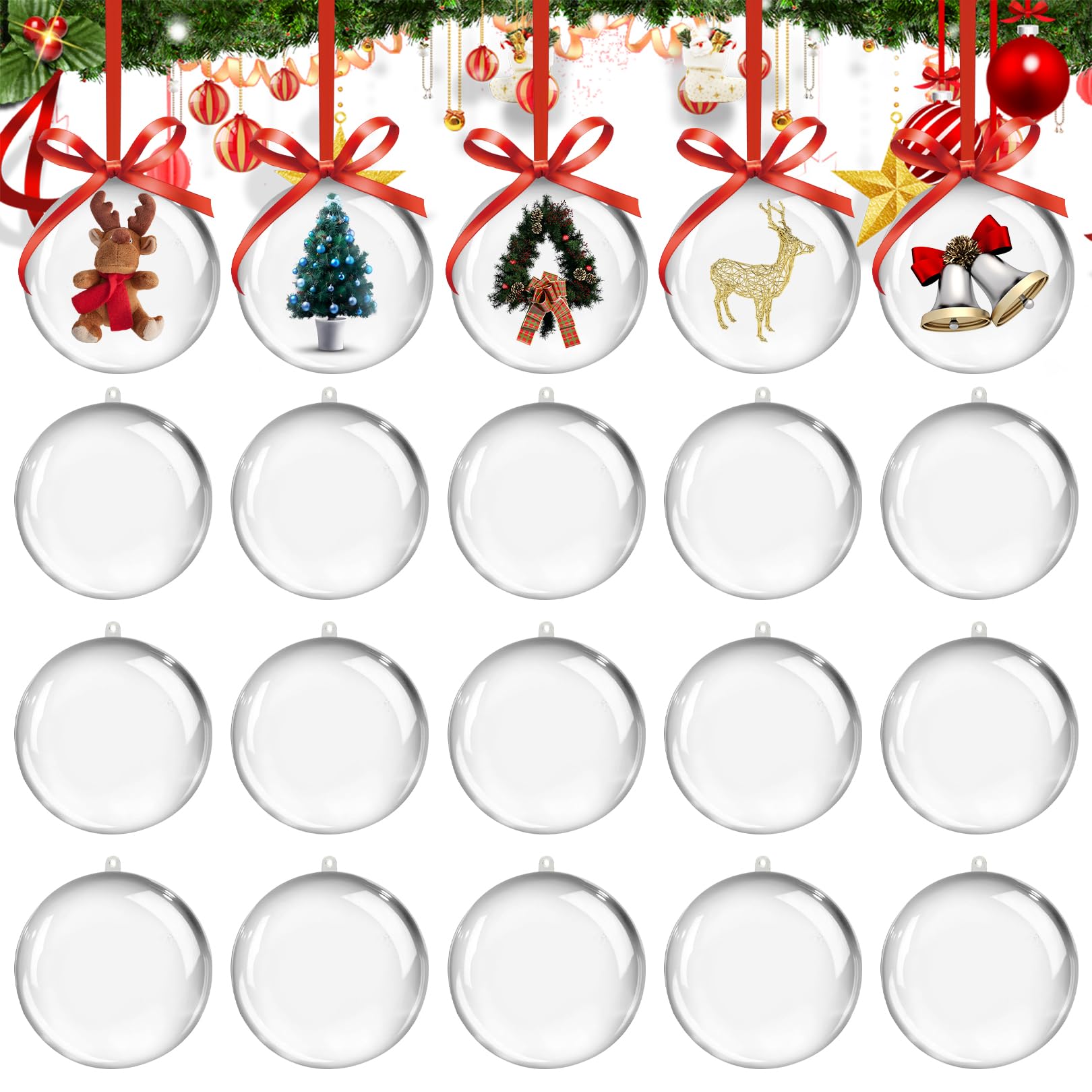 20Pcs Christmas Decorations Clear Baubles To Fill,Christmas Clear Plastic Ball,6cm Polycrylic Baubles for Crafts,Hristmas Tree Decorations Diy Plastic Fillable Ball Memorial Christmas Ornament (B)