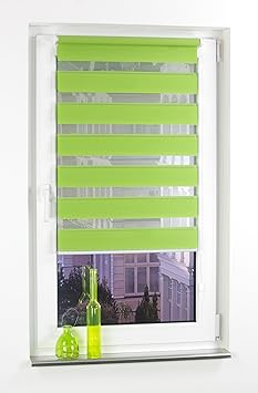 Liedeco® DUO Rollo Klemmfix - 80 x 200 cm apple green (grün) (Breite x Höhe) / transparent lichtdurchlässig blickdicht und stufenlos verstellbar / leichte Innen-Montage ohne Bohren mit Klemmträger / 123 montiert / Doppelrollo farbig zum Klemmen fürs Fenster in vielen Farben und Größen