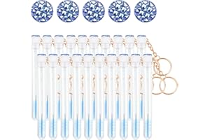 Mekupeu 20 Pcs Mascara Wand Tube Set Diamond Key Chain Tube Empty Mascara Brushes & Eyelash Spoolies Brush Makeup Tool Applic