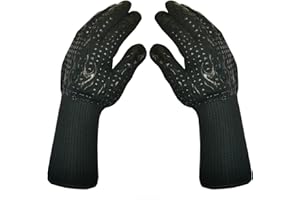 TUNGTAR Mitts Oven Gloves with Fingers BBQ Heat Resistant Gloves Oven Gloves 1472℉ 14Inch Cut Resistant Cooking Grill Gloves Silicone Non-Slip Cooking Gloves for Grilling/Baking for Gift (Large, Black)