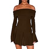 DAAWENXI Women's Casual Off The Shoulder Ribbed Knit Sweater Mini Dress 2025 Fall Long Sleeve A Line Dresses