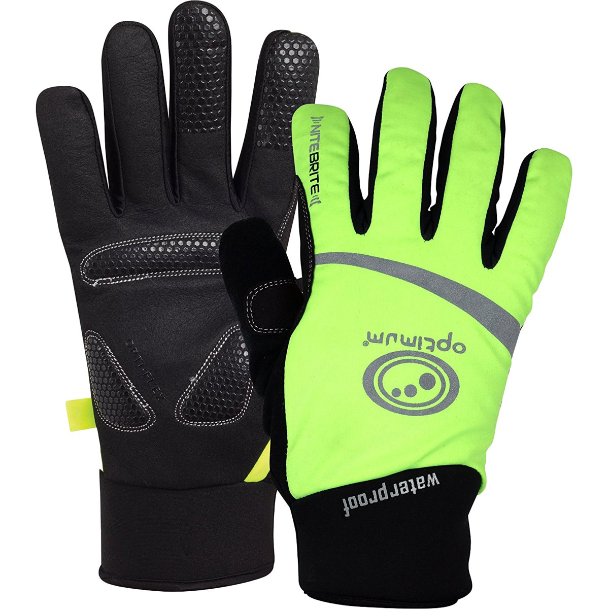 Optimum Nitebrite Winter Gloves - Waterproof, Windproof, Thermal Polar Fleece Lined, Easy Fasten Design for Cold-Weather, Walking, Cycling, Running, Hiking & Water Sports Green/Large