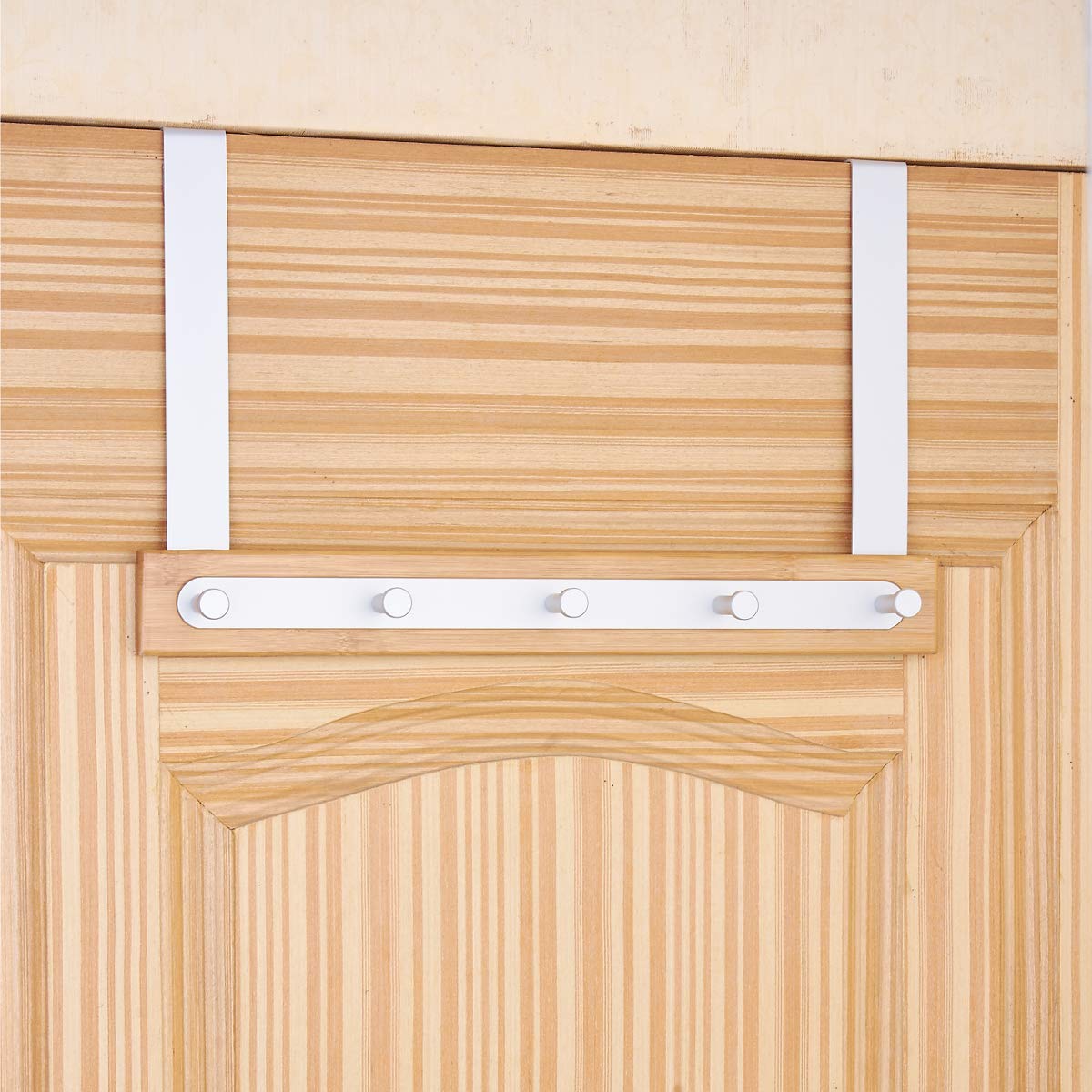 KeepTpeeK Over The Door Hook Hanger Organizer for Coats, Hoodies, Hats, Scarves, Purses, Leashes, Bath Towels & Robes Men and Women Clothing Rack 5 Hooks (Silver)