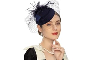 DURZASVO Women's 20s 50s Mesh Veil Feather Pillbox Fascinator Hat for Wedding Tea Party Durby Funeral Fascinator with Headband Clip