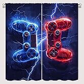Modern Gamer Window Curtains for Kid Girls Boys Bedroom, Video Games Red and Blue Gamepad Rod Pocket Darkening Thermal Insulated Window Drapes for Bedroom Living Room, W42xL45 Inch Decor