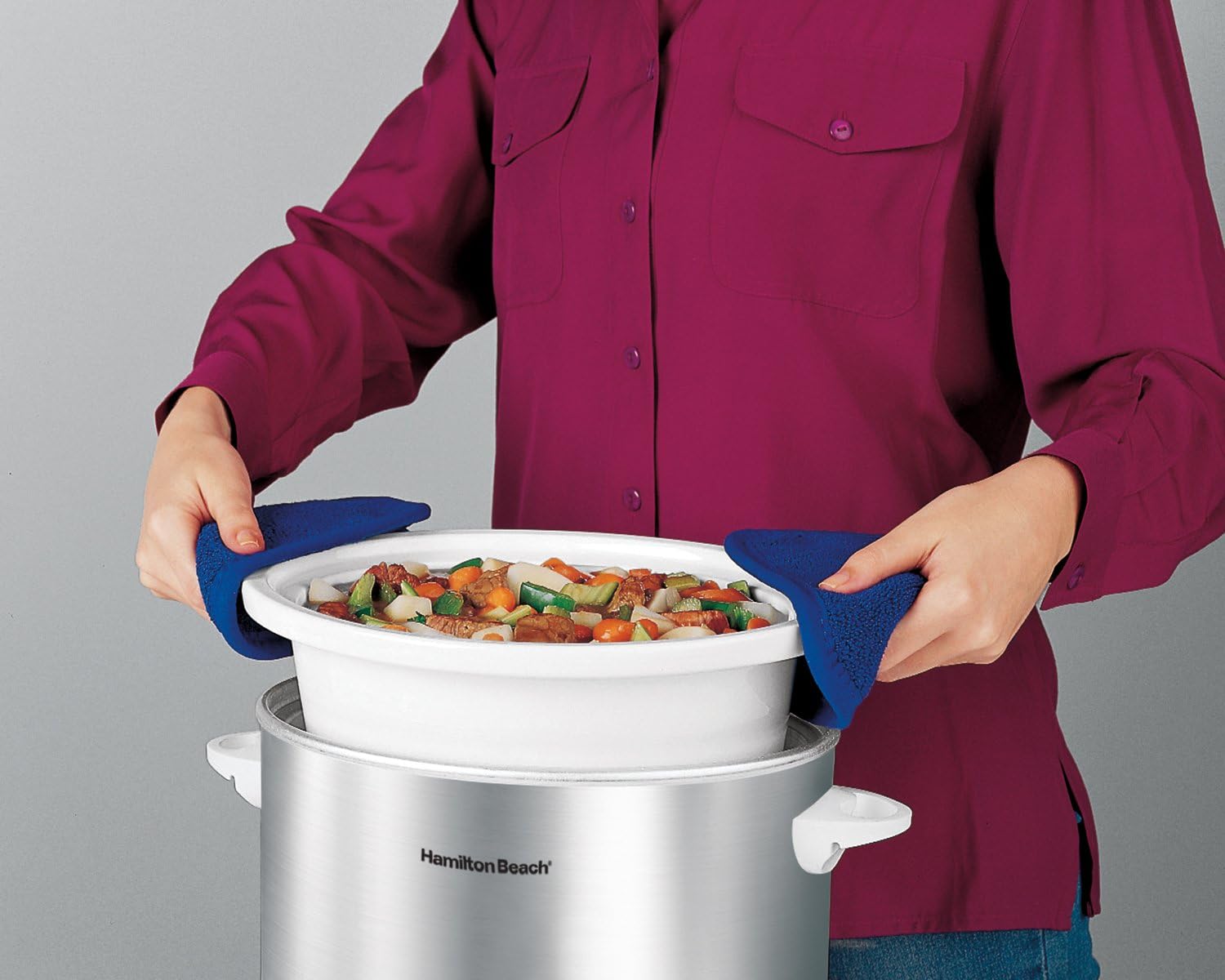 Hamilton Beach 4-Quart Slow Cooker with Dishwasher-Safe Stoneware Crock & Lid, Stainless Steel (33140V): Kitchen & Dining