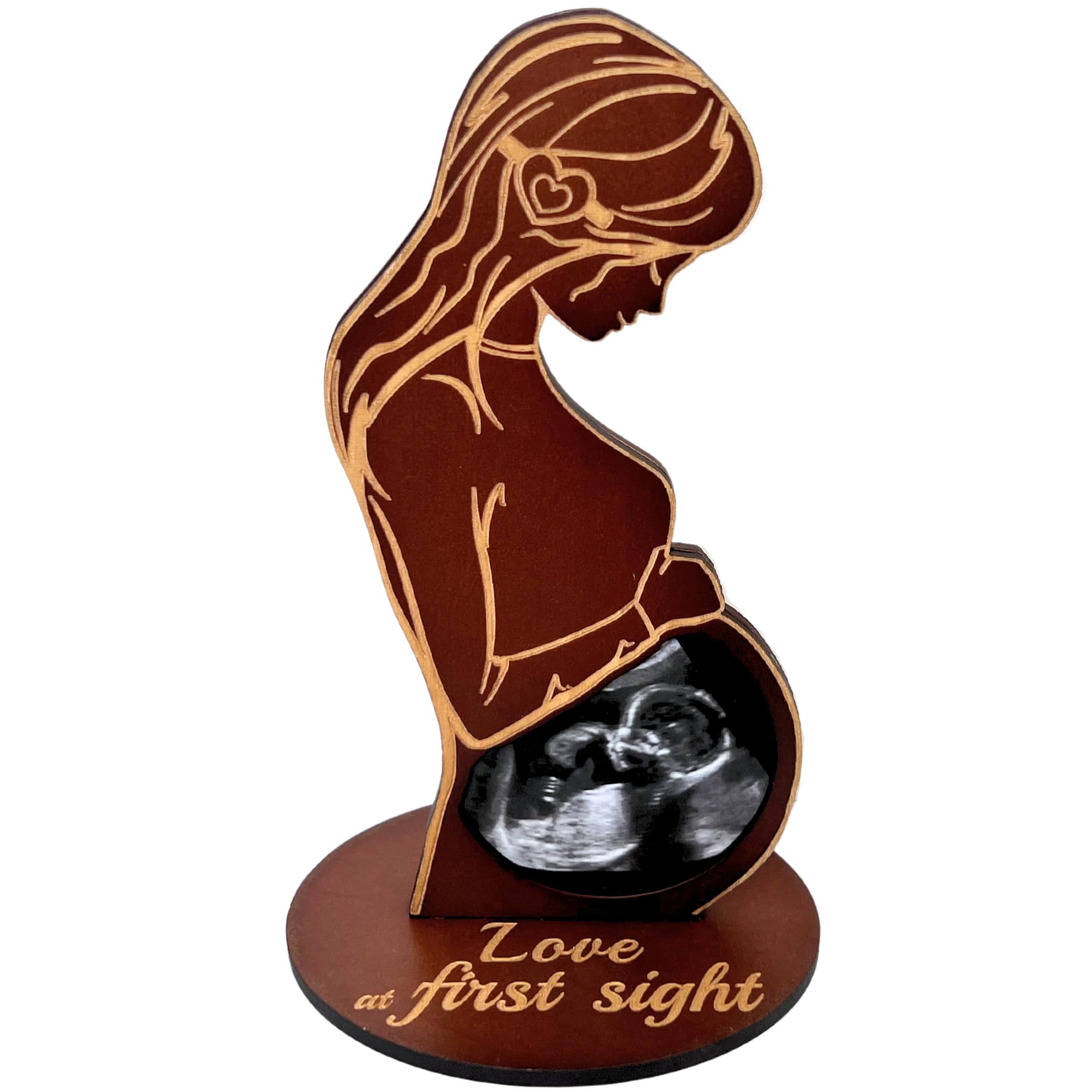 Heart's Sign Baby Ultrasound Photo Frame - Pregnant Wife Gifts From Husband | Expecting Mom Gift for Pregnant Friend | Gifts for Pregnant Wife | Sonogram Frame Gift for Pregnant Women (Brown)
