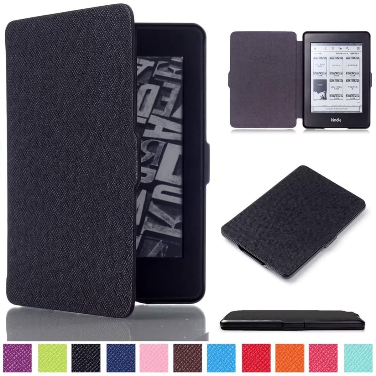 MOKASE Case Compatible with 6" Kindle Paperwhite (Fits 2012,2013,2015,2016 Version), Model NO: EY21 / DP75SDI, PU Leather Hard Case Protective Case Cover with Smart Wake/Sleep Funtion, Black