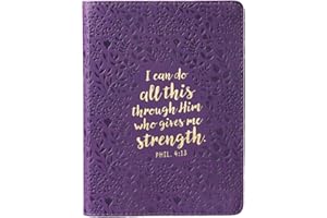 Christian Art Gifts Classic Handy-sized Journal All This Through Him Philippians 4:13 Bible Verse Inspirational Scripture Notebook w/Ribbon, Faux Leather Flexcover 240 Ruled Pages, 5.7" x 7", Purple
