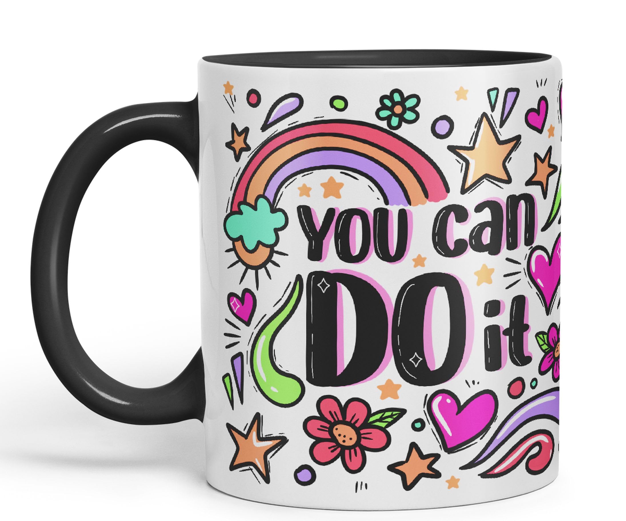 Vixar You Can Do It Motivation Gift Presents Coloured Ceramic Mug Cup Gift 330ml 11oz Work Office Tea Coffee (Black)
