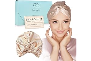 MATASSE SILK YOUR LIFE MATASSE Silk Bonnet for Sleeping with and without Adjustable Strap for Curly and Straight Hair - 22 Momme Sleep Cap, Real Mulberry on Both Sides