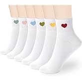 inhees Women's Cute Ankle Crew Socks - Novelty Fun Heart Cotton Casual Athletic Running Socks-6Pairs