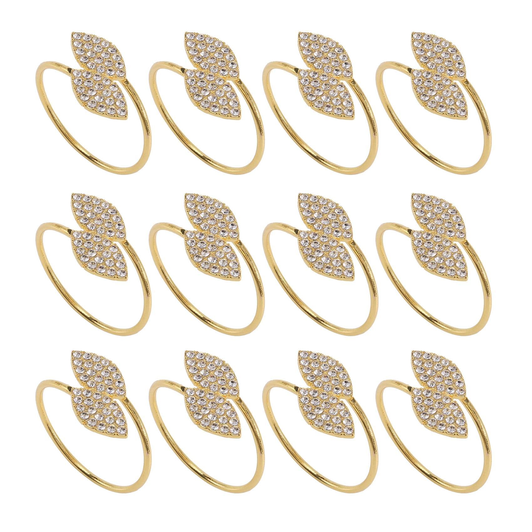 Tbkoly 12 Pcs Rings, 4CM MetalNapkin Holders Buckle for Lunch Christmas Thanksgiving Party Wedding Dinner Table Decoration (Leaf-Gold)