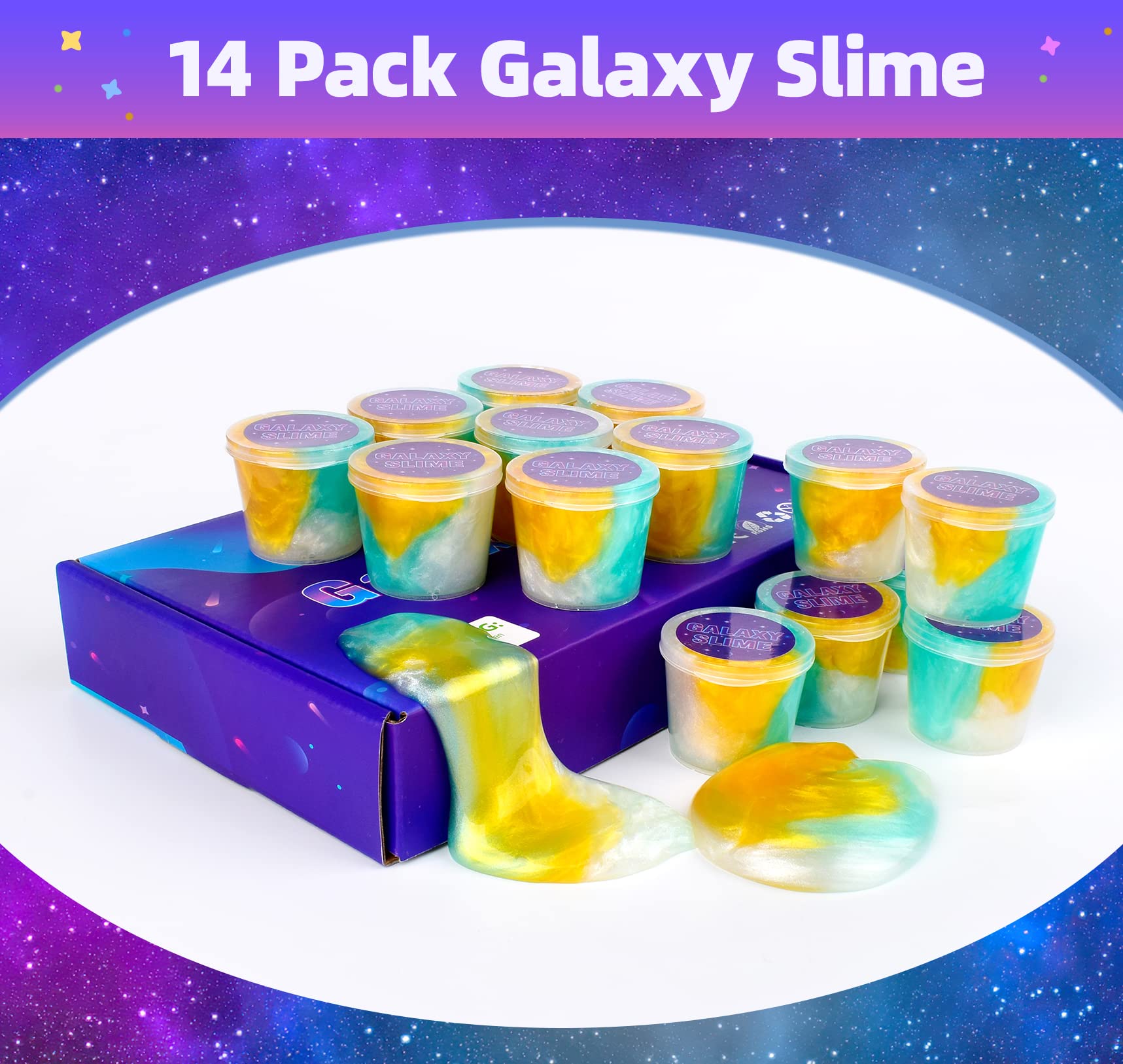 14 Pack Galaxy Slime Kit, Mini Clear Slime Kit for Party Favor, Bulk Easter Slime Putty Toy for Girls & Boys, Kids Goodie Bag Stuffers, Soft Non-Stick
