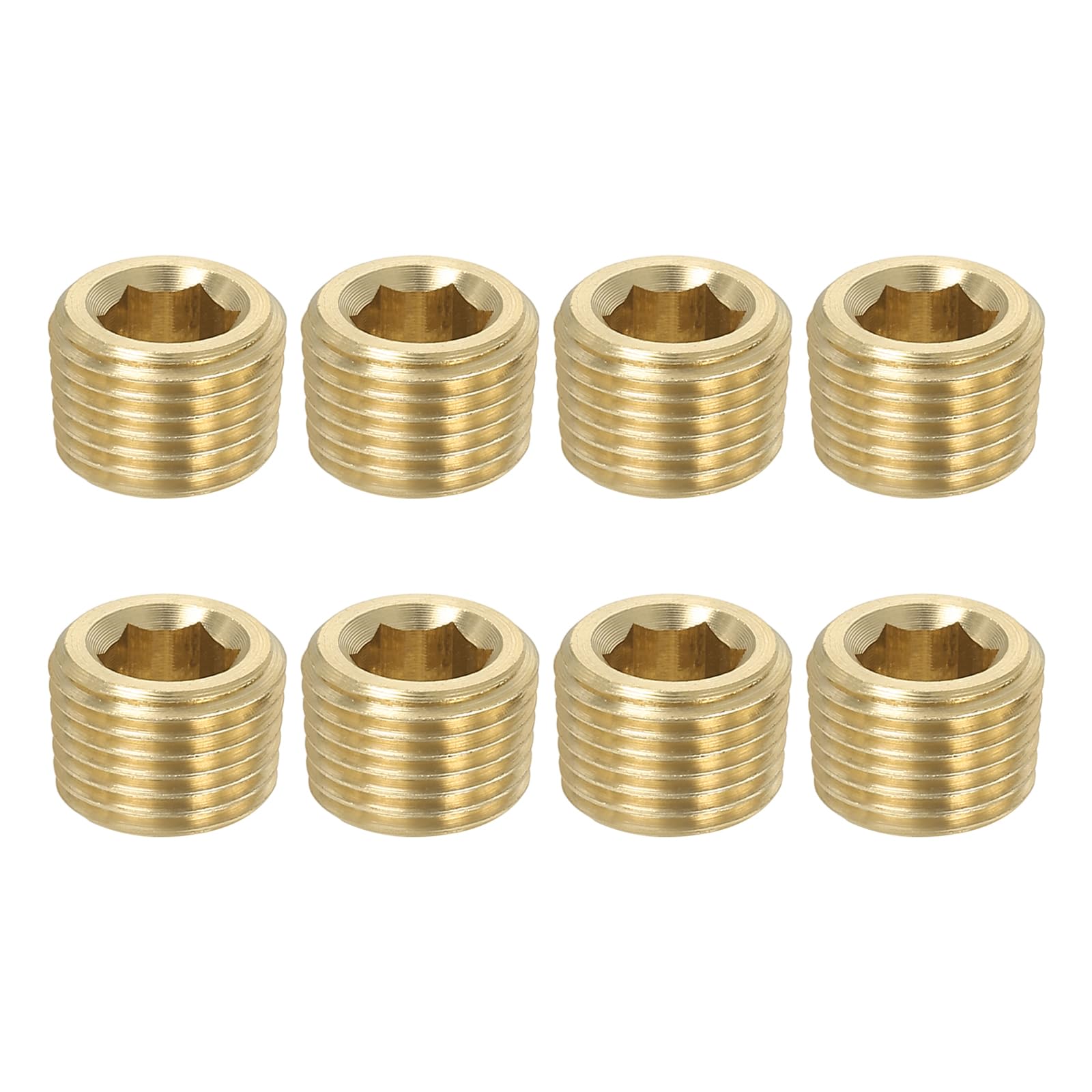 PATIKIL 1/8 inch Male PT Pipe Plug Internal Hex Thread Socket, 8 Pack Hex Counter Sunk Solid Brass Pipe Plug Fitting Set for Pipe Air Tanks