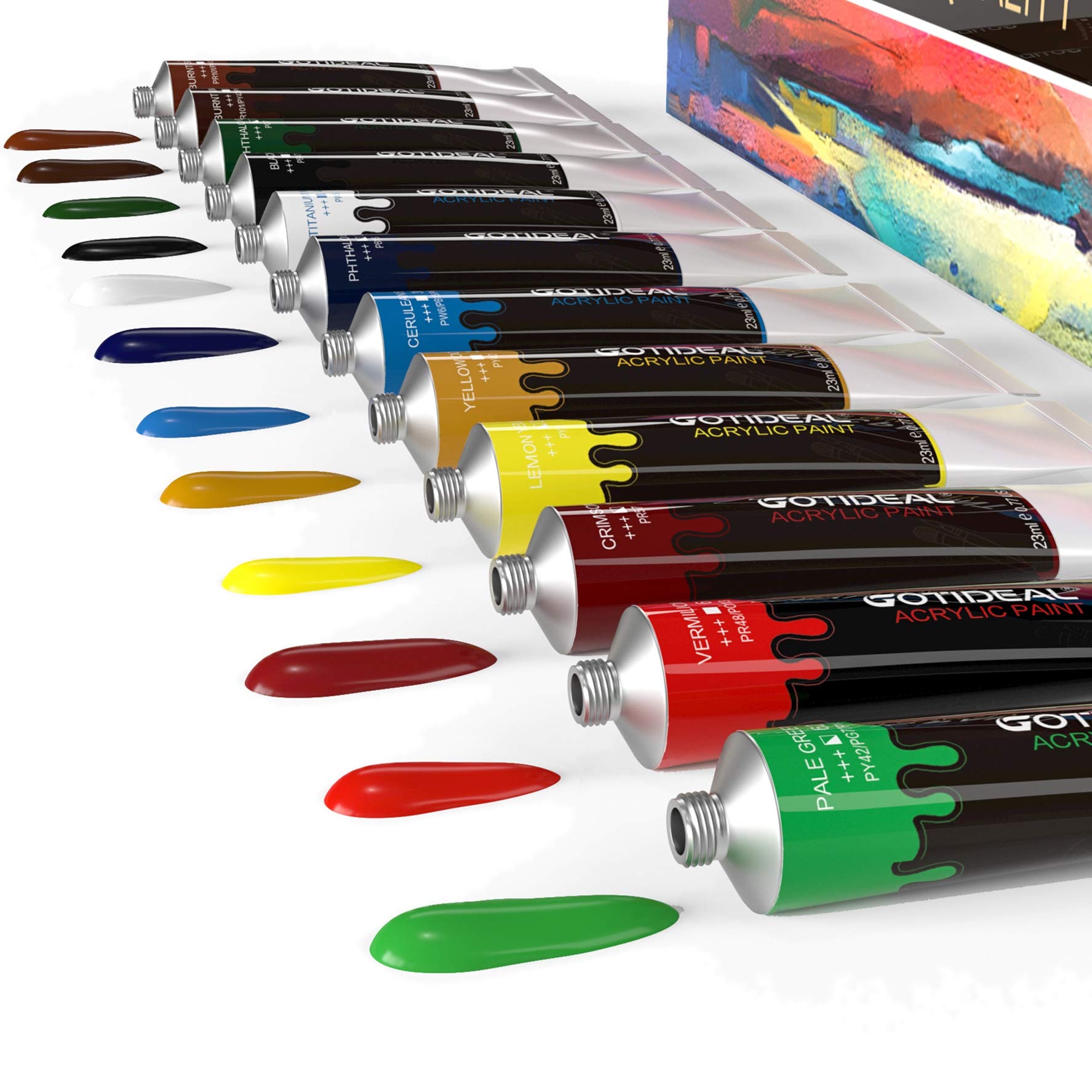 GOTIDEAL Acrylic Paint Set, 12 Colors/Tubes(23ml, 0.77 oz) Non Toxic