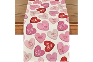 Artoid Mode Pink Ture Love Heart Valentine's Day Table Runner, Seasonal Kitchen Dining Table Decoration for Home Party Decor 13x72 Inch