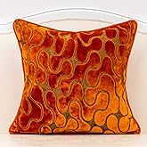 Yangest Orange Square Throw Pillow Cover Wavy Velvet Cushion Cover Modern Zippered Pillowcase for Sofa Couch Bedroom Living R