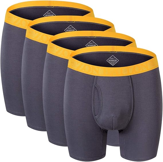 ZONBAILON Mens Bamboo Underwear, Boxer Briefs for Men Pack of 4, Grey 4