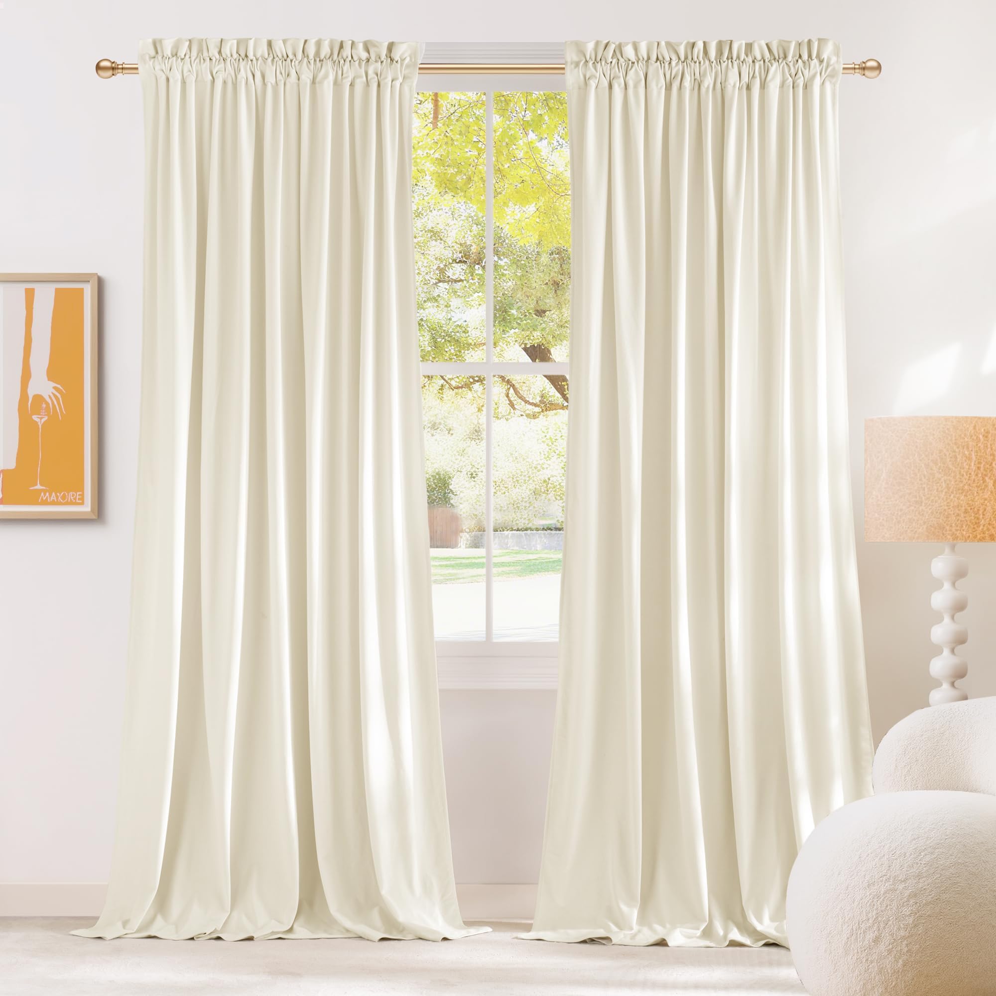 NICETOWN Ivory White Velvet Curtains 120 inches Long for Backdrops, Extra Long Floor to Ceiling Window Treatments for Large Door Neutral Timeless Home Decot (2 Panels, 52-inch Wide) Image