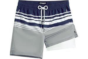 maamgic 7 Inch Mens Swim Trunks with Compression Liner Board Shorts with Zippered Pocket Bathing Suit for Beach Vacation