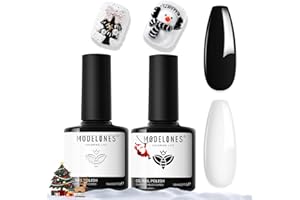 modelones White Gel Polish Black Gel Polish Set 2 Pcs 15ml Black And White Nail Polish Soak Off LED Christmas Nail Art French Manicure Salon Diy at Home Gift for Women Girls