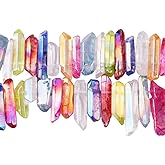 TUMBEELLUWA Rock Quartz Crystal Points Loose Beads for Jewelry Making, Titanium Coated Polished/Raw Quartz Beads 15 Inches Top Drilled,Multi-Color Crystal Points(0.5"-1.6")