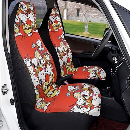 Amazon カーシートカバー Peanuts スヌーピー レザー 防水 普通車用 軽 自動車 フロント カー用品 前席 送風 合成皮革 汎用 丸洗いできる カー用品 100 通気性 座布団 車 バイク 車 バイク