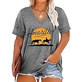 Womens Plus Size T Shirt Country Music Cowgirl Shirt Vintage Cow Printed Tshirts V Neck Short Sleeve Tops