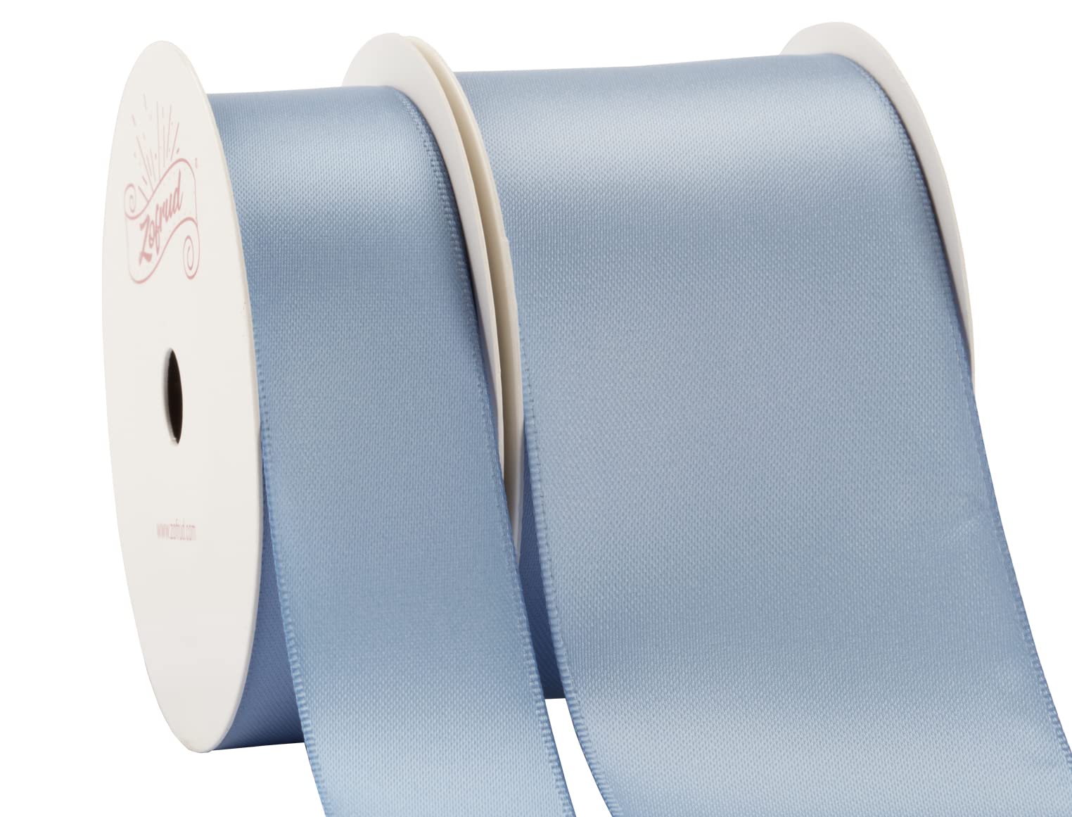 【Zofrud】フレンチブルー ダブルフェイス サテンリボン 2巻セット - 合計18メートル (25mm幅、50mm幅 x 9M) - 手芸、ギフトラッピング、ウェディングに最適 の商品画像